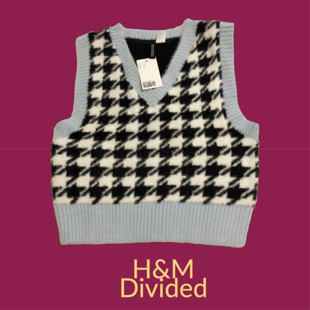NWT 2pc - H&M DIVIDED CROPPED SWEATER set | Houndstooth Sweater Vest & Skirt - Picture 2 of 10